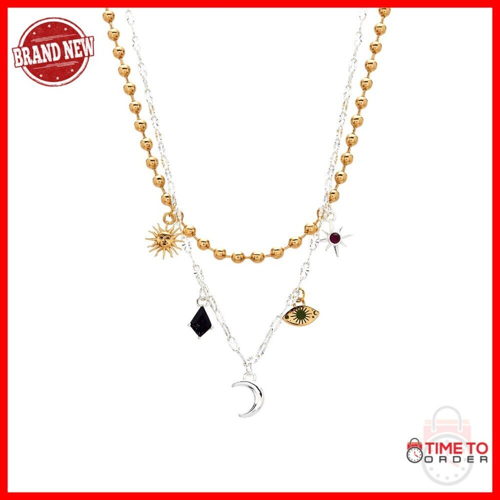 Silver Gold Plated Brass Adjustable Necklace with Evil Eye Charms